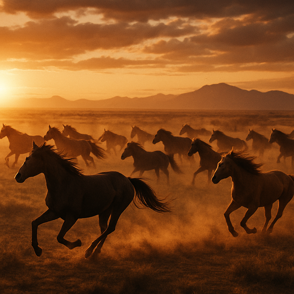 Caballos en un rancho mexicano al atardecer